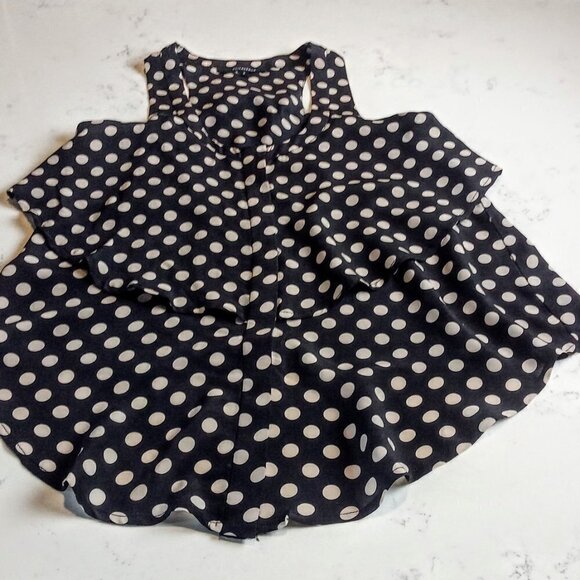 Olivaceous Polka Dot Racer Back Ruffle Silk Top - Picture 3 of 5